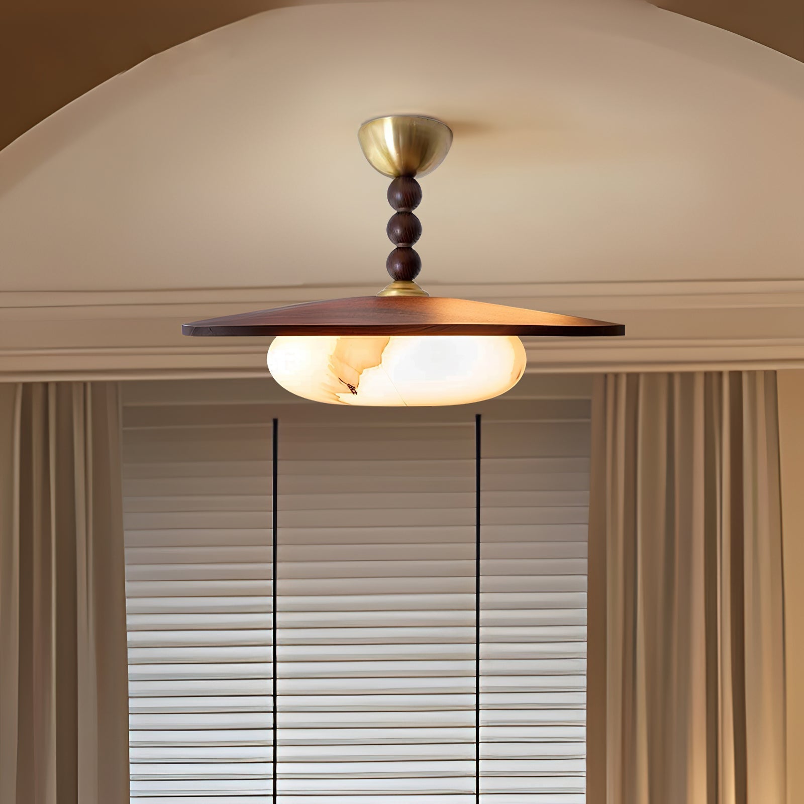 Muto Ceiling Light Walnut Color & White Imitation Alabaster